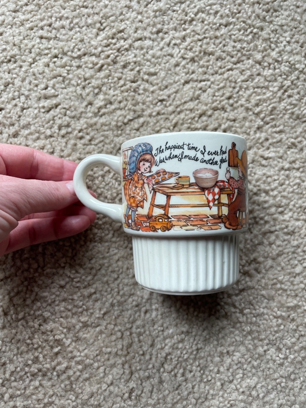 Vintage Style White Ceramic Cup with baking Illustration and quote